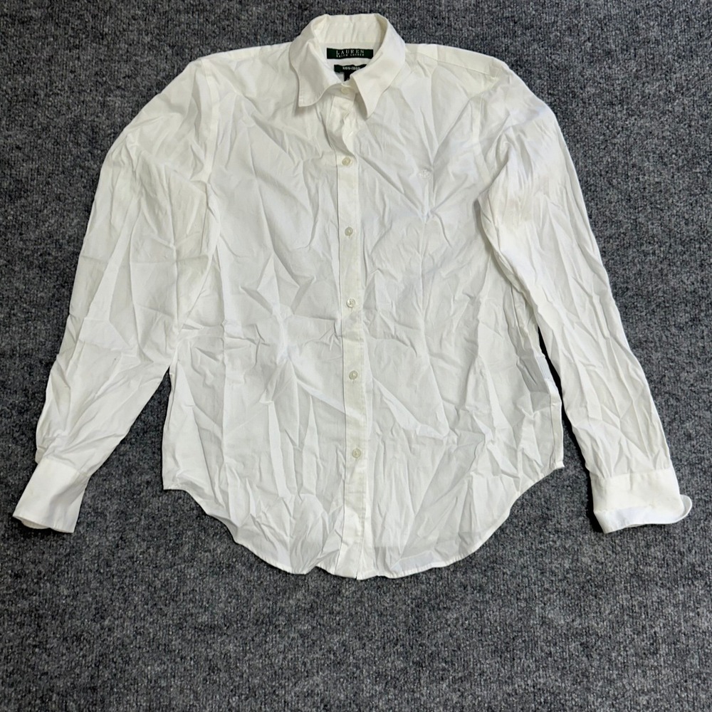 Lauren Ralph Lauren Button Down Womens XS White Cotton Non-Iron Long Sleeve